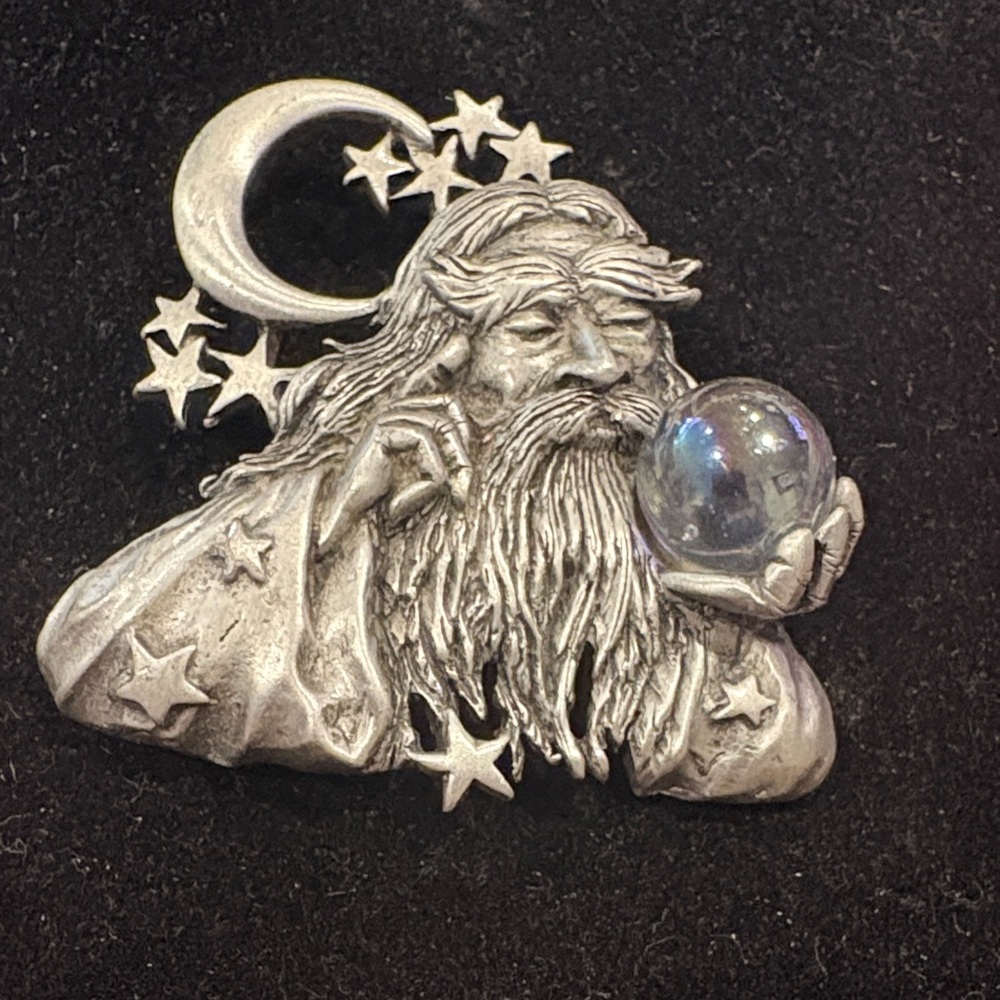 Vintage JJ Jonette Magical Wizard with Crystal Ball Brooch/Pin